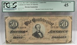 1864 $50 CT-66 Confederate Civil War Counterfeit Banknote Hoard PC-182 - $331.78