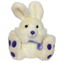 Prettique Designs Cream Easter Bunny Rabbit Purple Bow Stuffed Animal 9.75&quot; - £21.11 GBP