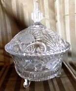 Glass Footed Candy Dish with Cover Vintage Etched Crystal - $396.64 MXN