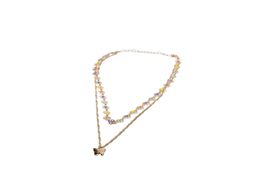 Charming Charlie 2-Layered Gold Necklace with Multicolor Heart-Shaped Four Petal - £10.40 GBP