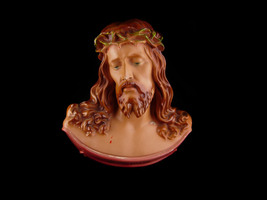 Vintage Jesus wall plaque - 3d chalkware- 1940&#39;s catholic gift - Ecce homo - beh - £75.93 GBP