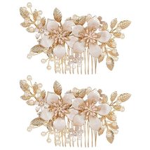 2Pcs Beautiful Hair Jewelry Crystal Golden Leaf Bridesmaid Tiara Bridal ... - £14.87 GBP