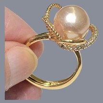 Handmade 9.5 - 10mm Peach Gold Pink Edison Cultured Round Pearl Ring Size 6 - $98.99