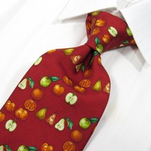 Dunhill Men&#39;s Printed 100% Silk Tie Apples &amp; Pears Print Burgundy Made i... - $35.00