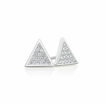 14K Bañado en Oro Blanco Redondo Imitación Diamante Triángulo Racimo Pendientes - £39.12 GBP