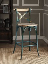21" Brown And Turquoise Solid Wood And Metal Bar Chair - $4,037.13 MXN