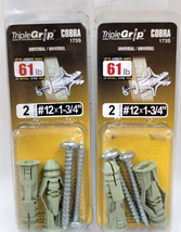 Cobra Anchors 173S Triple Grip 60 lb. Wall Anchors #12x1-3/4&quot; 2-pack Lot... - £6.33 GBP