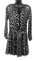 Michael Kors Women&#39;s Elastic Waist V Neck Black Silver Paisley Mini Dres... - $22.22