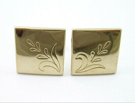 CUFFLINKS Vintage SWANK Goldtone FLORAL Etched Diagonal Squares MEN&#39;S  3/4&quot; - £18.13 GBP