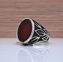 Wedding Red onyx Ring Solid 925 Silver Onyx Ring Men Oval Gemstone Jewelry Gifts - £74.45 GBP