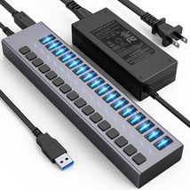 Powered USB Hub - ACASIS 16 Ports 90W USB 3.0 Data Hub, Individual On/Of... - £97.72 GBP