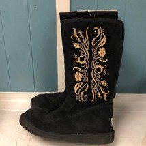 Ugg Australian Suede Embroidered black Sherling Lined winter boots size 8 - £61.54 GBP
