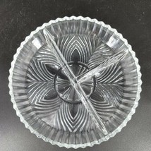 Clear Glass Crystal Divided Plate 3 Part Flower Pattern Round 1950s Mint Vintage - £11.26 GBP