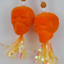 Ashland Halloween Wall Decor Pair of Hanging Orange Flocked Skulls Beade... - £7.84 GBP