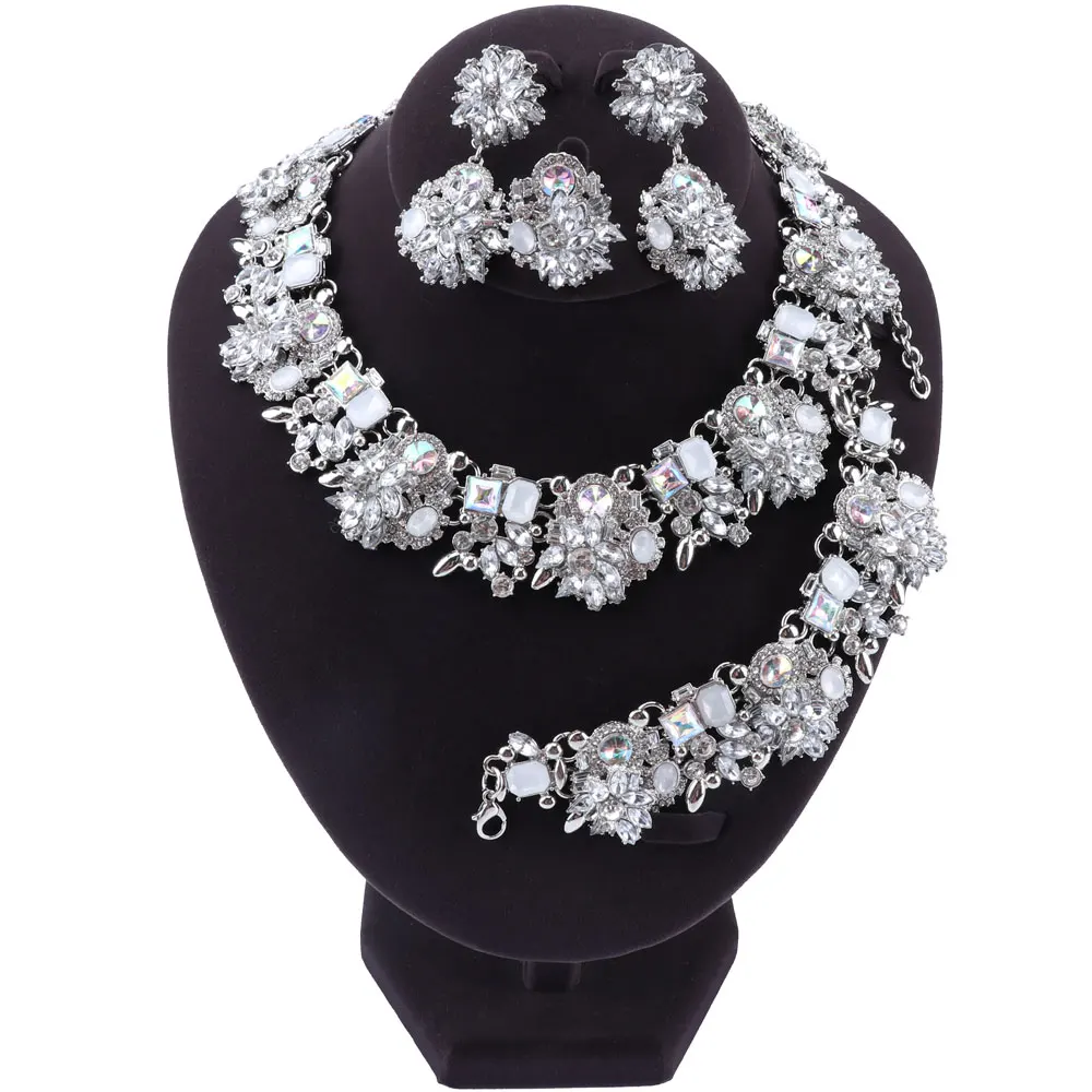 Women Chunky Chain Choker Bib Statement Crystal Necklace Earring Bracelet Ring B - £32.88 GBP