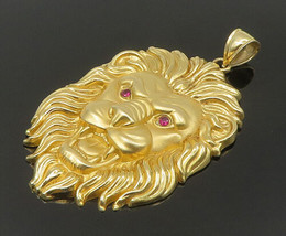 14K GOLD - Vintage Sculpted Heavy Lion Head With Garnet Eyes Pendant - GP351 - £1,456.82 GBP