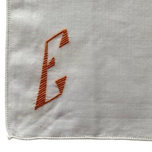 Handkerchief White Orange Hankie Floral Flowers Monogram E 10.25x10.75” - $11.20