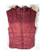 Aeropostale Zip plum color puffer Sweater Vest Fur Lined Hood size XS - $49.64 CAD