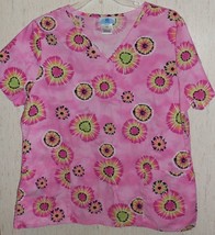 Womens Sb Scrubs Pretty Pink Print Scrubs Top Size L - $18.65