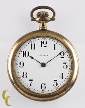 Yellow Gold Filled Elgin Open Face Pocket Watch 7 Jewel Size 6 1916 - £194.62 GBP