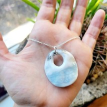 Vintage Blue Ceramic Geometric Modern Round Pendant Necklace - $19.99