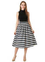 Queen Letizia Inspired Black High-Neck Knit Jersey Top &amp; Striped Flared ... - $119.99
