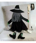 Cynthia Rowley Curious Halloween Black Witch w/ Broom Throw Pillow 20X20... - £54.47 GBP