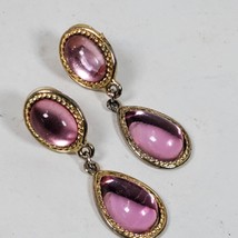 Statement Earrings Elegant Gold Tone w/ Pink 2&quot; Dangle Drop Pierced - $13.10