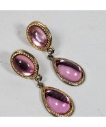 Statement Earrings Elegant Gold Tone w/ Pink 2&quot; Dangle Drop Pierced - $13.10