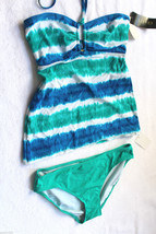NWT LAUREN Ralph Lauren Blue Aqua Striped Sexy Halter Tankini Swim Suit 8 $146 - £41.77 GBP