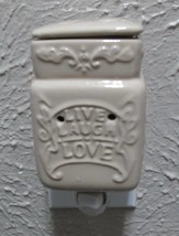 Plug In Wax Warmer Night Light, Ceramic, Cream Live Laugh Love with Lid and Bulb - $16.82