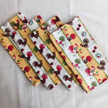 Set of Four Handcrafted Cotton Print Breakfast Table Napkins 19x20 Roosters - £16.03 GBP
