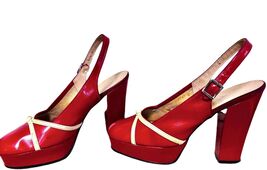 Vintage 70&#39;s Chunky Platform Shoes Womens 5 Red/White Slingback Hippie L... - $84.63 CAD