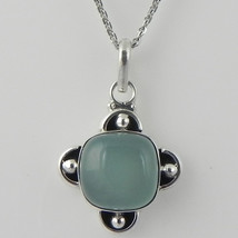 Solid 925 Sterling Silver Aqua Chalcedony Pendant Necklace Women PSV-1904 - £25.47 GBP+