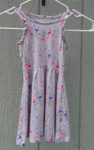 Heather Gray Pink Purple Flamingo Print Dress Flutter Cap Sleeve Sz 4 4T Cotton - £8.60 GBP