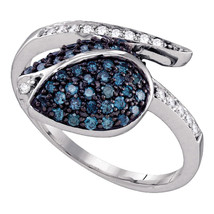 10k White Gold Blue Diamond Pave Tulip Flower Fashion Ring Womens Size 7 WG New - $439.00