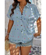 Women&#39;s Plus Size Hearts Print Button Down Loose Blouse - $593.53 MXN