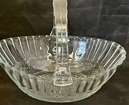 Crystal Pressed Glass Egg Shaped Basket w Acrylic Handle 8&quot; Tall w Handle - £22.30 GBP