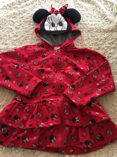 Disney Girls Red Black Silver Minnie Mouse Hoodie Sweatshirt Ears Bow Ruffles 6 - $16.17