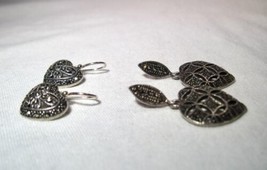 Vintage Sterling Silver Marcasite Heart Dangle Earrings - Lot of 2 - K572 - $54.45