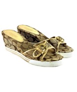 Coach Perry Monogram Wedge Sandals Size 7.5B Brown Gold Buckle Slides - $651.18 MXN
