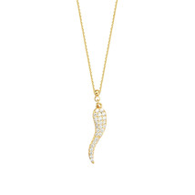 925 Sterling Silver Yellow Gold Plate Lucky Italian Horn CZ Necklace Adjustable - £62.54 GBP