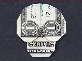 Dollar Origami Skeleton SKULL Made with REAL MONEY Handmade Cash Art Gif... - $27.93 CAD