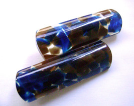 Vintage Lucite Blue Brown Confetti Brooch Modernist Italy 1970s - $25.00