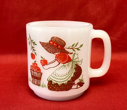 Vintage Glasbake coffee mug apple picking girl Give What You Have milk glass - £17.96 GBP