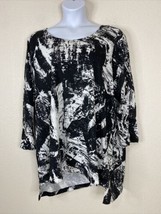 Denim 24/7 Womens Plus Size 1X (22/24) Blk/Wht Abstract Knit Blouse Long Sleeve - £8.18 GBP