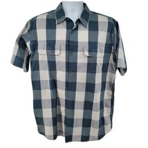 Woolrich Short Sleeve Men's Shirt Size L Blue Plaid Pockets Fishing - £14.17 GBP