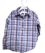 Janie And Jack Toddler Boy Button Up Shirt Size 3 Blue Plaid 100% Cotton - $10.42