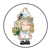 30 Gnome With Flowers Envelope Seals Labels Stickers 1.5&quot; Round Daisy Bumble Bee - £5.89 GBP