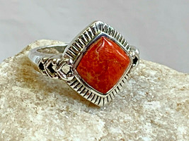 Sterling Silver Coral? Stone  Sz 5 3/4 Ring Jewelry 5.24g Bling Gift Accessory - £62.97 GBP